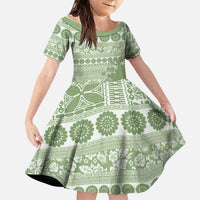 Fiji Marau na Kerisimasi Family Matching Tank Maxi Dress and Hawaiian Shirt Sage Green Tagimoucia Tapa Masi Tribal LT9 Daughter's Dress Green - Polynesian Pride