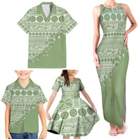 Fiji Marau na Kerisimasi Family Matching Tank Maxi Dress and Hawaiian Shirt Sage Green Tagimoucia Tapa Masi Tribal LT9 - Polynesian Pride