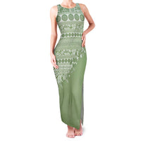 Fiji Marau na Kerisimasi Family Matching Tank Maxi Dress and Hawaiian Shirt Sage Green Tagimoucia Tapa Masi Tribal LT9 Mom's Dress Green - Polynesian Pride