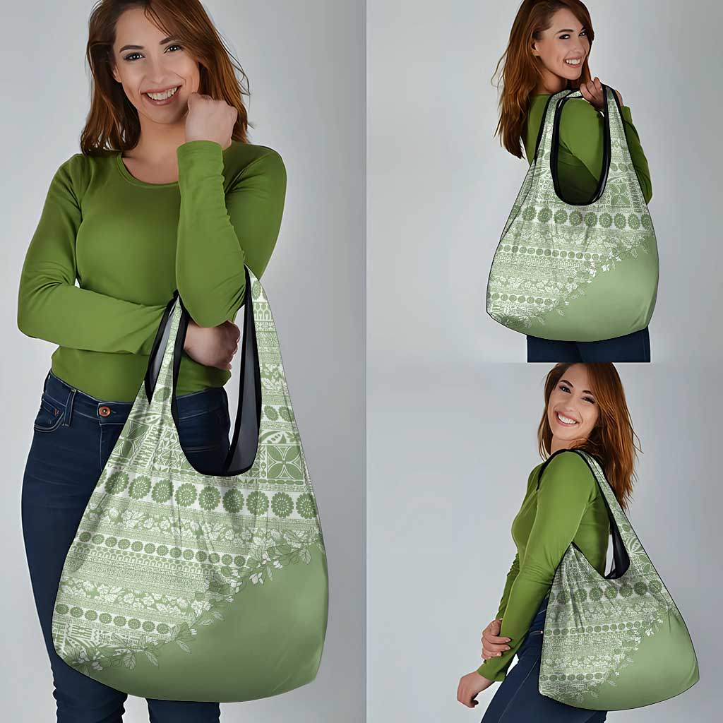 Fiji Marau na Kerisimasi Grocery Bag Sage Green Tagimoucia Tapa Masi Tribal - Polynesian Pride