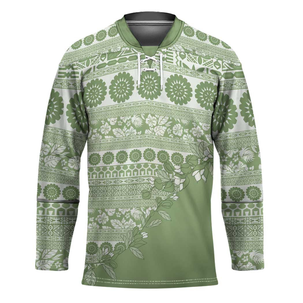 Fiji Marau na Kerisimasi Hockey Jersey Sage Green Tagimoucia Tapa Masi Tribal - Polynesian Pride