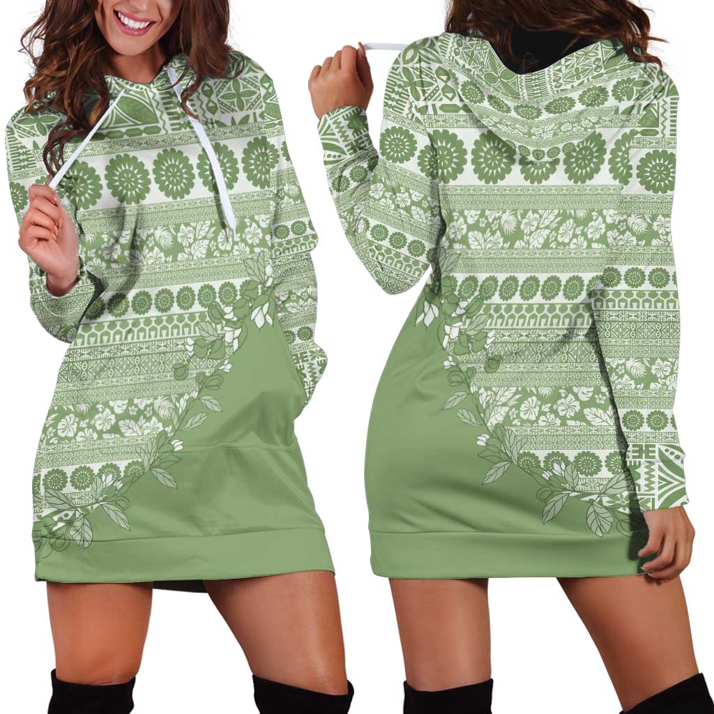 Fiji Marau na Kerisimasi Hoodie Dress Sage Green Tagimoucia Tapa Masi Tribal LT9 - Polynesian Pride