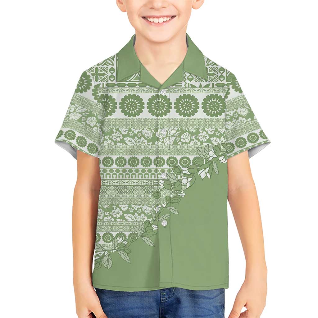 Fiji Marau na Kerisimasi Kid Hawaiian Shirt Sage Green Tagimoucia Tapa Masi Tribal LT9 Kid Green - Polynesian Pride