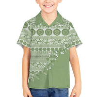Fiji Marau na Kerisimasi Kid Hawaiian Shirt Sage Green Tagimoucia Tapa Masi Tribal LT9 Kid Green - Polynesian Pride