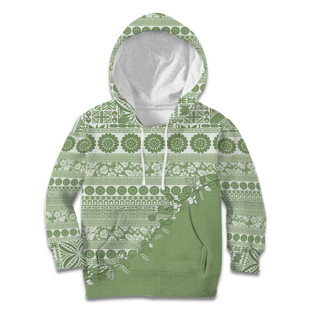 Fiji Marau na Kerisimasi Kid Hoodie Sage Green Tagimoucia Tapa Masi Tribal LT9 Hoodie Green - Polynesian Pride