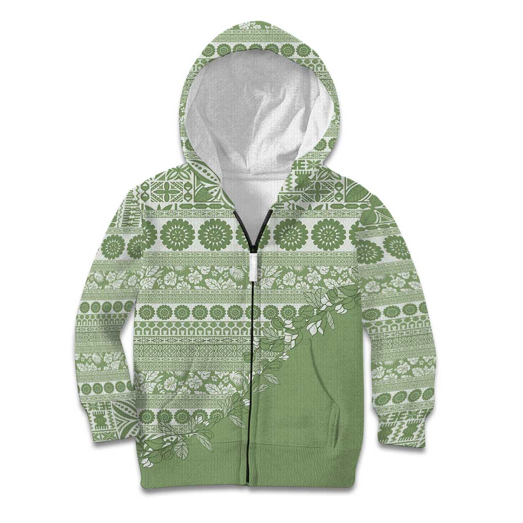 Fiji Marau na Kerisimasi Kid Hoodie Sage Green Tagimoucia Tapa Masi Tribal LT9 Zip Hoodie Green - Polynesian Pride