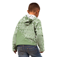 Fiji Marau na Kerisimasi Kid Hoodie Sage Green Tagimoucia Tapa Masi Tribal LT9 - Polynesian Pride