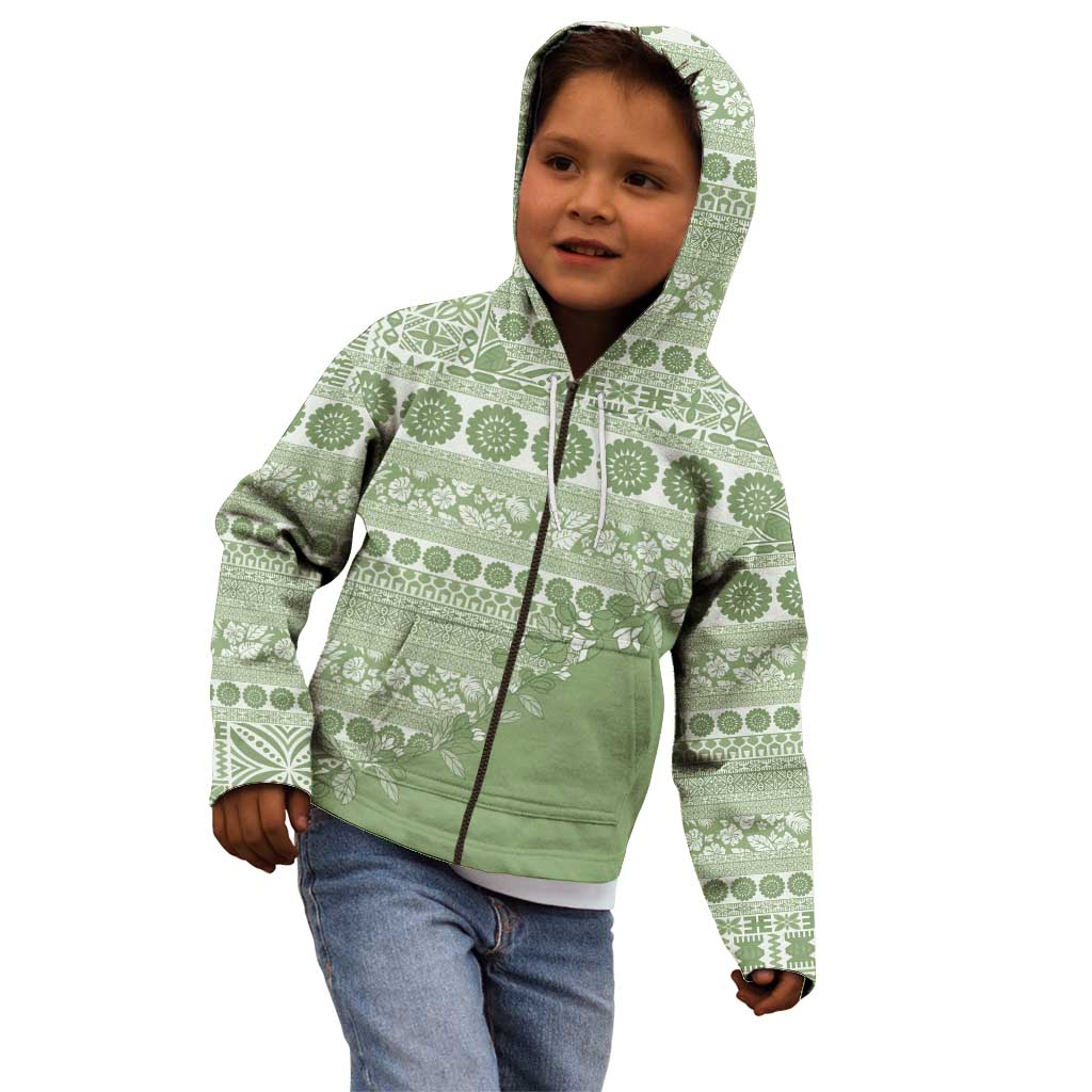 Fiji Marau na Kerisimasi Kid Hoodie Sage Green Tagimoucia Tapa Masi Tribal LT9 - Polynesian Pride