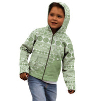 Fiji Marau na Kerisimasi Kid Hoodie Sage Green Tagimoucia Tapa Masi Tribal LT9 - Polynesian Pride