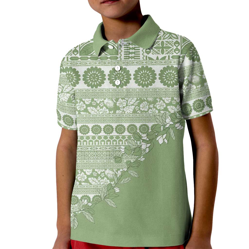 Fiji Marau na Kerisimasi Kid Polo Shirt Sage Green Tagimoucia Tapa Masi Tribal - Polynesian Pride