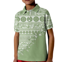 Fiji Marau na Kerisimasi Kid Polo Shirt Sage Green Tagimoucia Tapa Masi Tribal LT9 Kid Green - Polynesian Pride