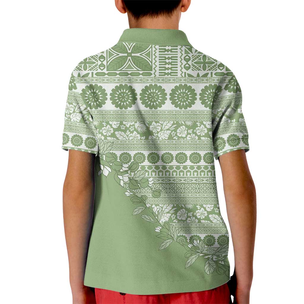 Fiji Marau na Kerisimasi Kid Polo Shirt Sage Green Tagimoucia Tapa Masi Tribal LT9 - Polynesian Pride