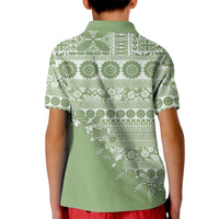 Fiji Marau na Kerisimasi Kid Polo Shirt Sage Green Tagimoucia Tapa Masi Tribal LT9 - Polynesian Pride