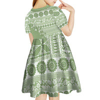 Fiji Marau na Kerisimasi Kid Short Sleeve Dress Sage Green Tagimoucia Tapa Masi Tribal LT9 - Polynesian Pride