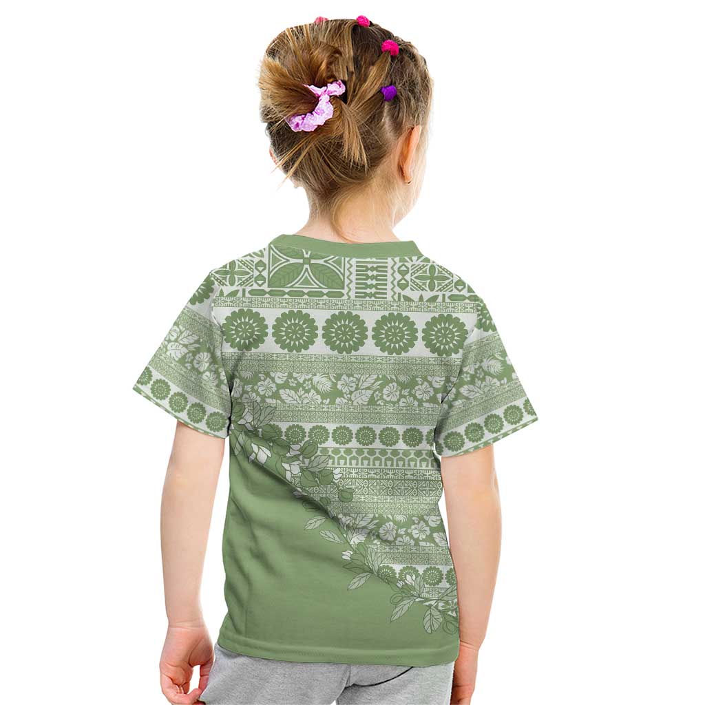 Fiji Marau na Kerisimasi Kid T Shirt Sage Green Tagimoucia Tapa Masi Tribal - Polynesian Pride
