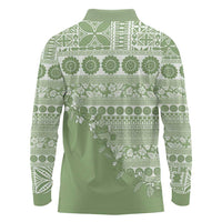 Fiji Marau na Kerisimasi Long Sleeve Polo Shirt Sage Green Tagimoucia Tapa Masi Tribal LT9 - Polynesian Pride