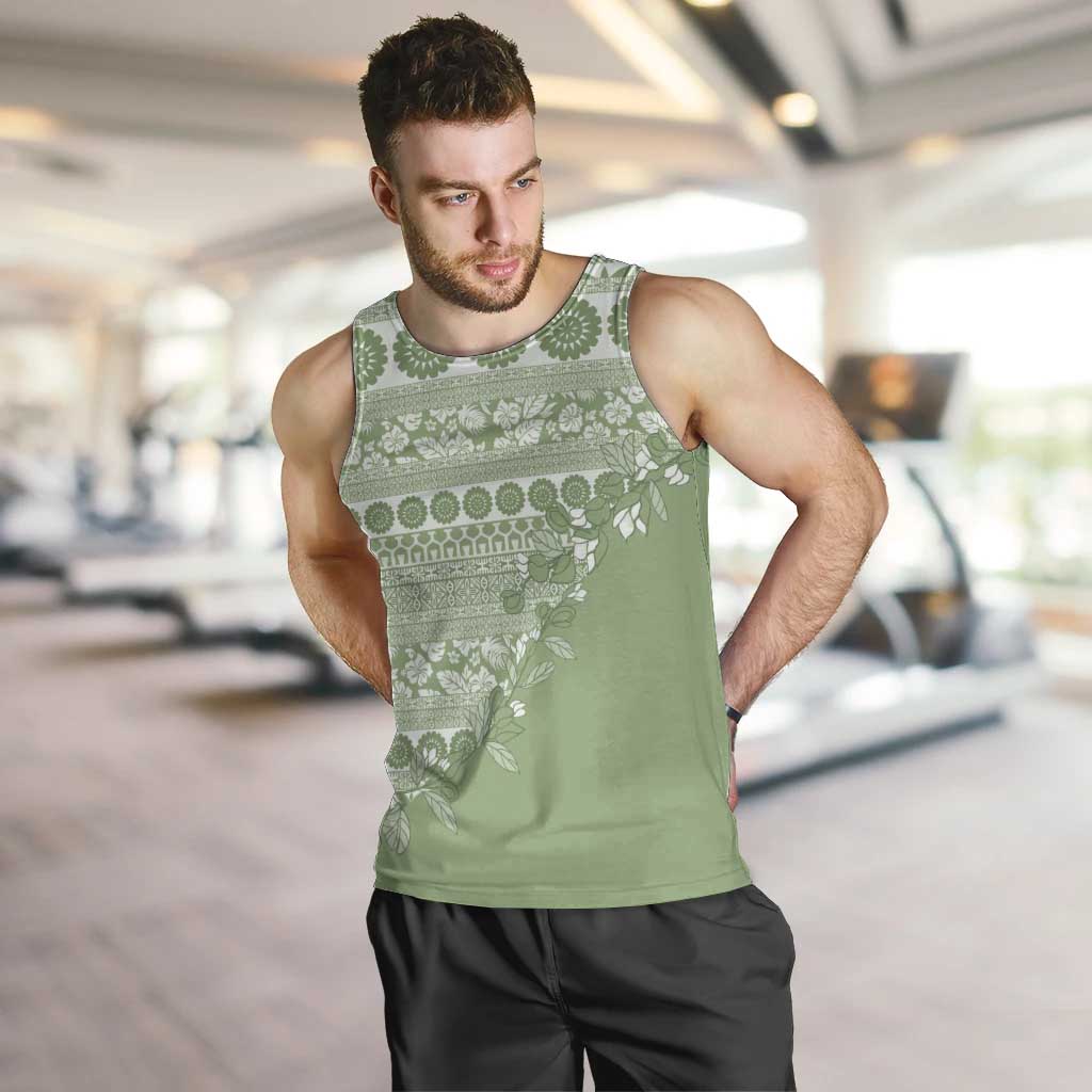 Fiji Marau na Kerisimasi Men Tank Top Sage Green Tagimoucia Tapa Masi Tribal - Polynesian Pride
