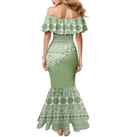Fiji Marau na Kerisimasi Mermaid Dress Sage Green Tagimoucia Tapa Masi Tribal LT9 - Polynesian Pride