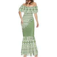 Fiji Marau na Kerisimasi Mermaid Dress Sage Green Tagimoucia Tapa Masi Tribal LT9 - Polynesian Pride