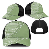 Fiji Marau na Kerisimasi Mesh Trucker Cap Sage Green Tagimoucia Tapa Masi Tribal - Polynesian Pride