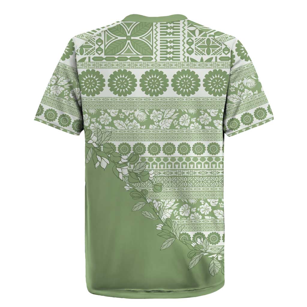 Fiji Marau na Kerisimasi Rugby Jersey Sage Green Tagimoucia Tapa Masi Tribal - Polynesian Pride