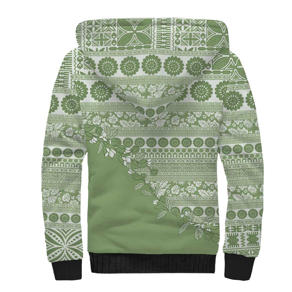 Fiji Marau na Kerisimasi Sherpa Hoodie Sage Green Tagimoucia Tapa Masi Tribal LT9 - Polynesian Pride