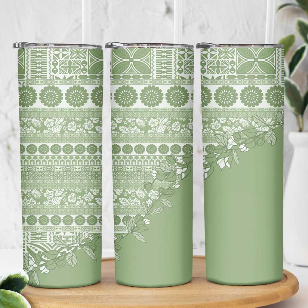 Fiji Marau na Kerisimasi Skinny Tumbler Sage Green Tagimoucia Tapa Masi Tribal LT9 - Polynesian Pride