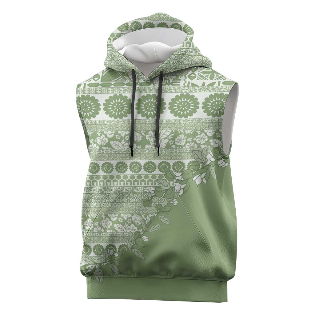 Fiji Marau na Kerisimasi Sleeveless Hoodie Sage Green Tagimoucia Tapa Masi Tribal LT9 Green - Polynesian Pride