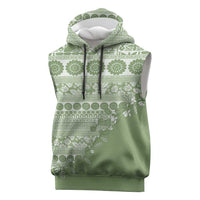 Fiji Marau na Kerisimasi Sleeveless Hoodie Sage Green Tagimoucia Tapa Masi Tribal LT9 Green - Polynesian Pride