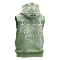 Fiji Marau na Kerisimasi Sleeveless Hoodie Sage Green Tagimoucia Tapa Masi Tribal LT9 - Polynesian Pride