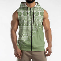 Fiji Marau na Kerisimasi Sleeveless Zip Hoodie Sage Green Tagimoucia Tapa Masi Tribal LT9 - Polynesian Pride