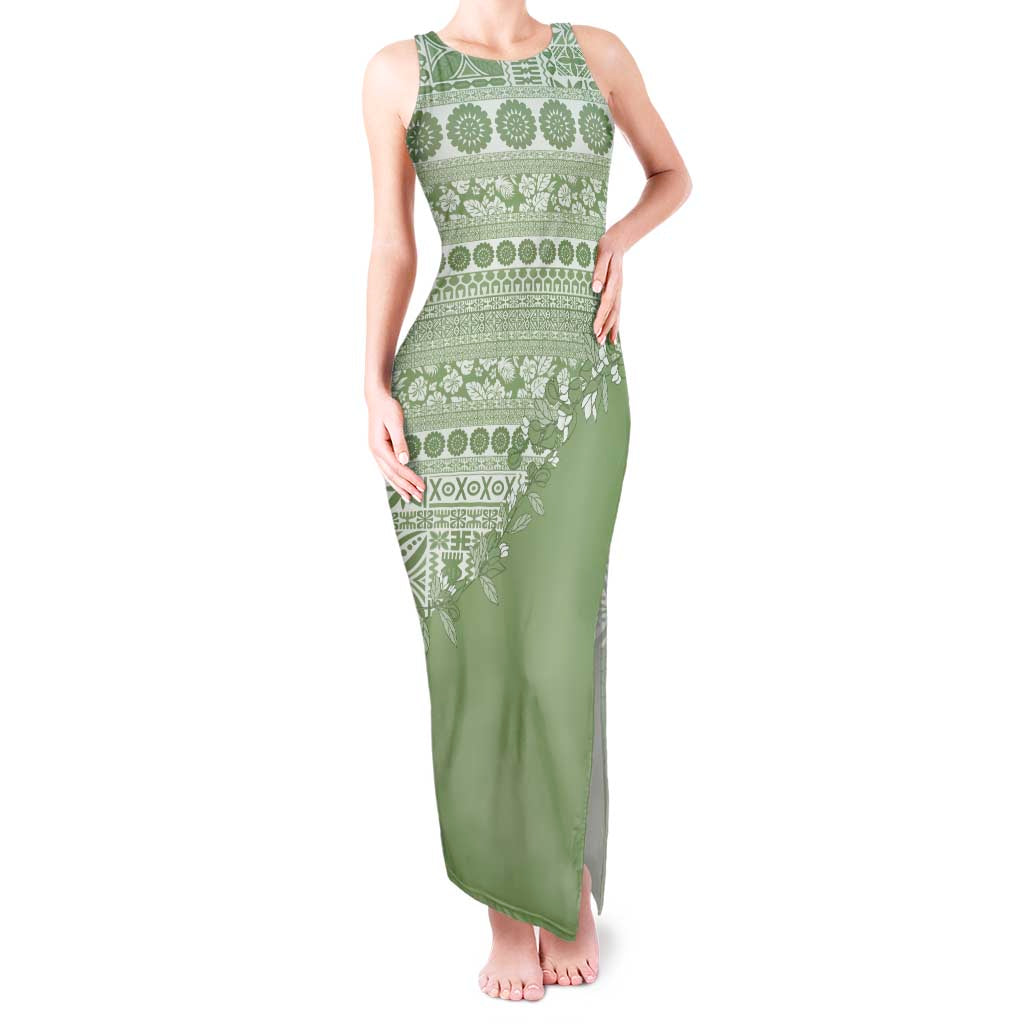 Fiji Marau na Kerisimasi Tank Maxi Dress Sage Green Tagimoucia Tapa Masi Tribal LT9 Women Green - Polynesian Pride