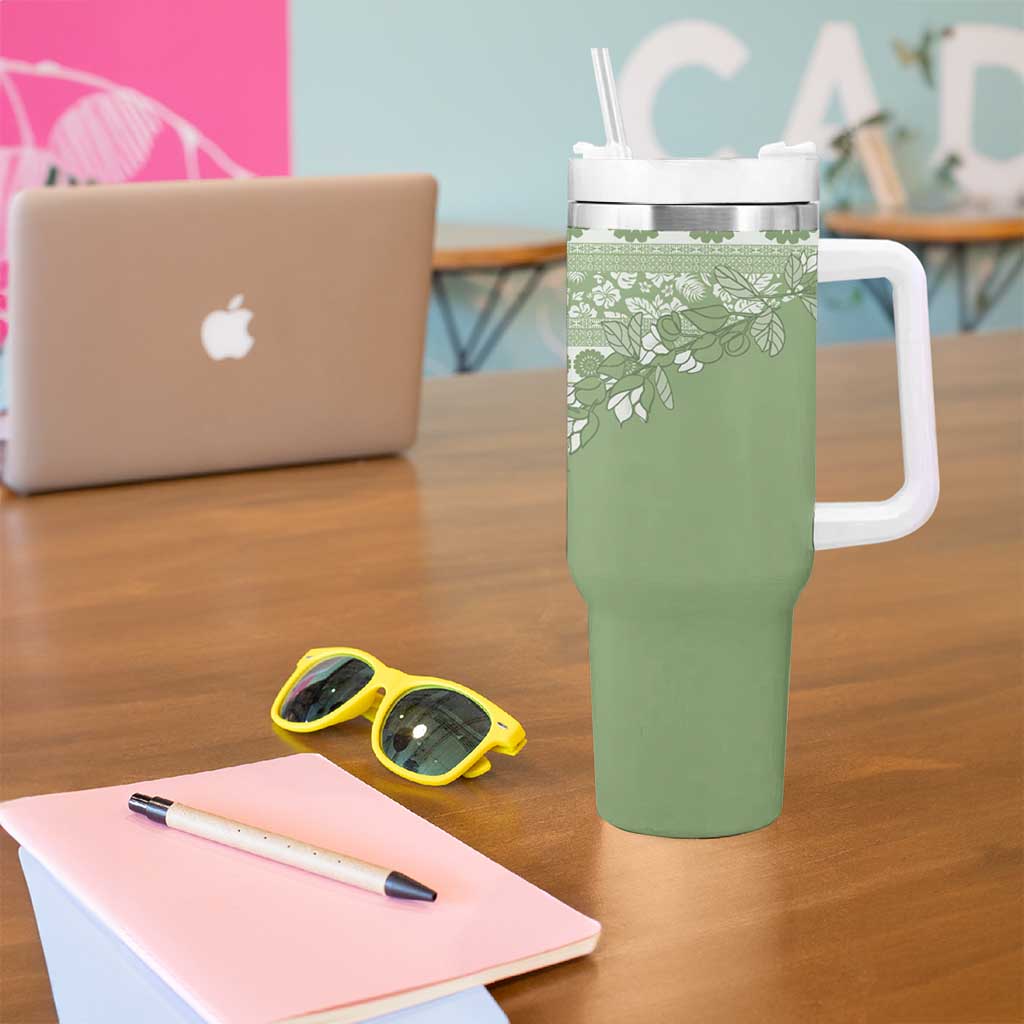Fiji Marau na Kerisimasi Tumbler With Handle Sage Green Tagimoucia Tapa Masi Tribal - Polynesian Pride
