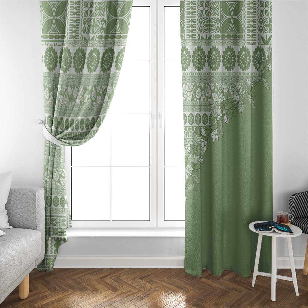 Fiji Marau na Kerisimasi Window Curtain Sage Green Tagimoucia Tapa Masi Tribal - Polynesian Pride
