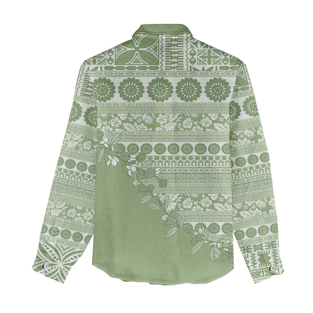 Fiji Marau na Kerisimasi Women Casual Shirt Sage Green Tagimoucia Tapa Masi Tribal LT9 - Polynesian Pride