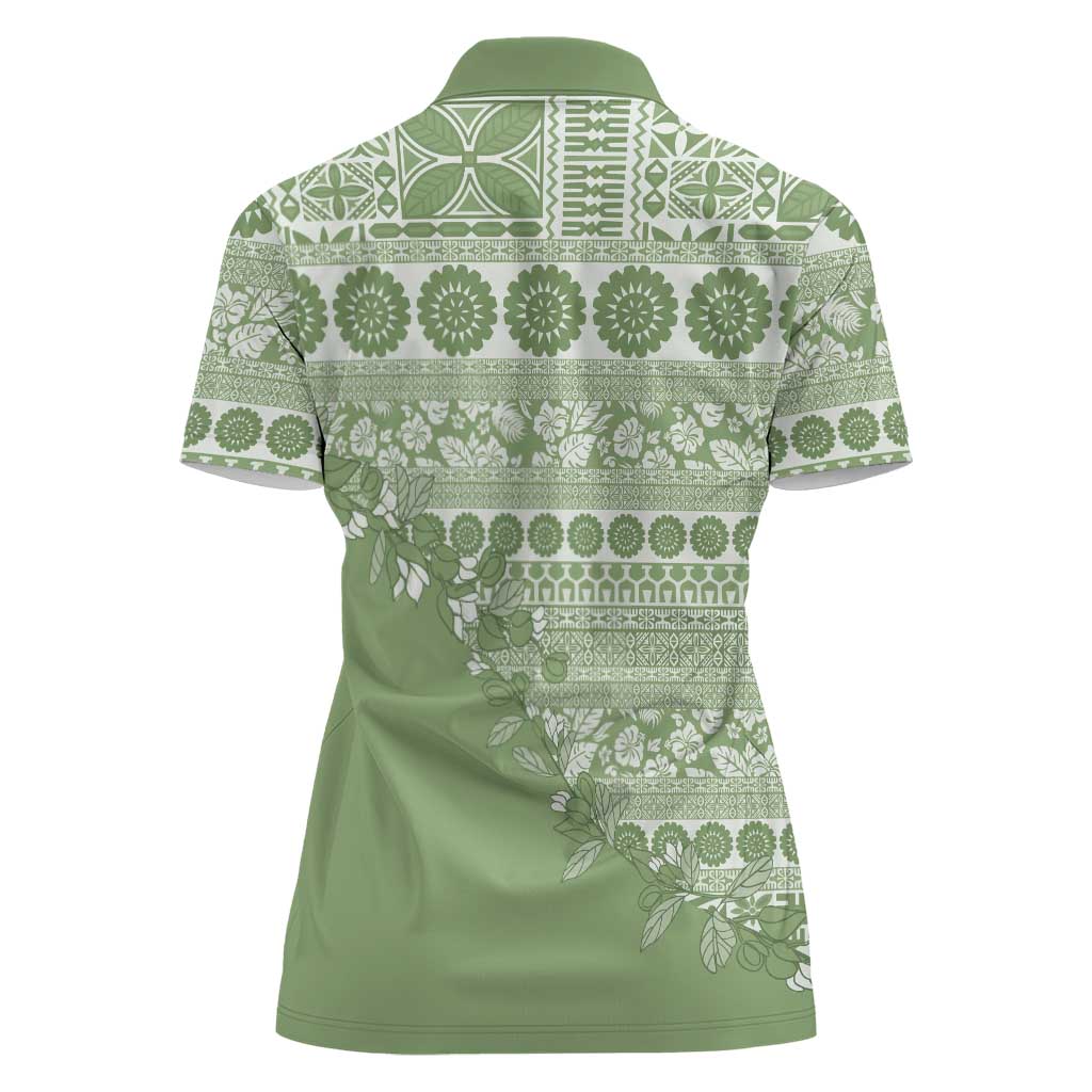 Fiji Marau na Kerisimasi Women Polo Shirt Sage Green Tagimoucia Tapa Masi Tribal LT9 - Polynesian Pride