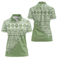 Fiji Marau na Kerisimasi Women Polo Shirt Sage Green Tagimoucia Tapa Masi Tribal LT9 - Polynesian Pride