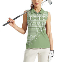 Fiji Marau na Kerisimasi Women Sleeveless Polo Shirt Sage Green Tagimoucia Tapa Masi Tribal LT9 - Polynesian Pride