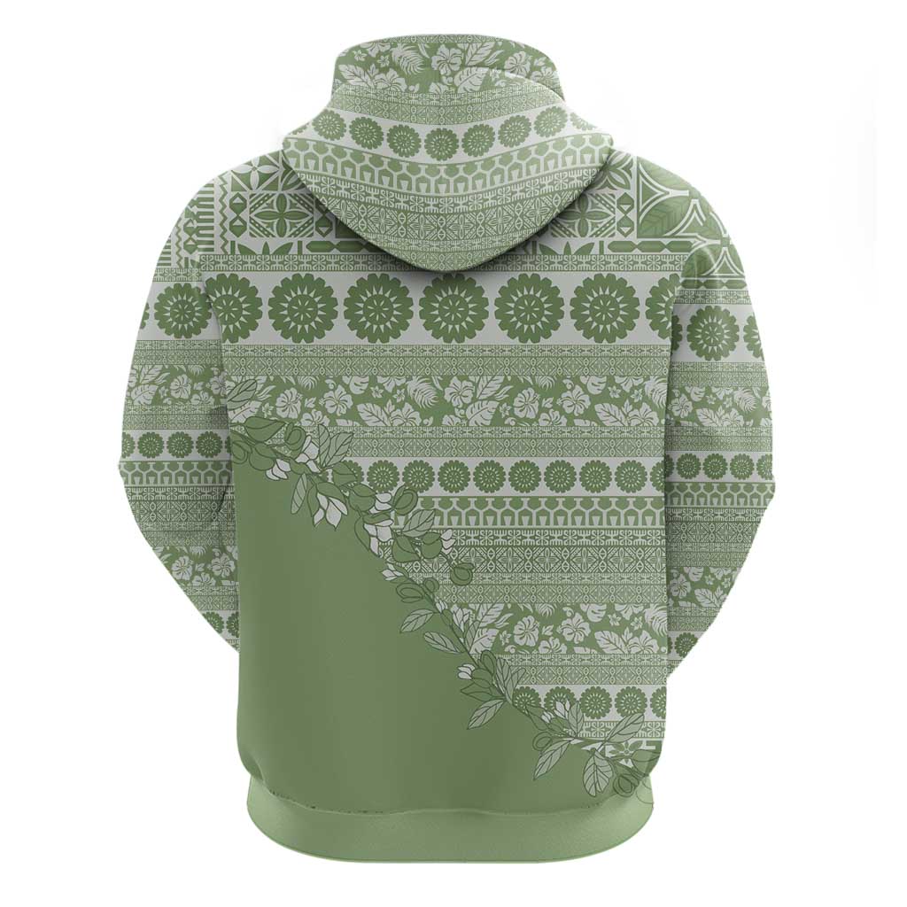 Fiji Marau na Kerisimasi Zip Hoodie Sage Green Tagimoucia Tapa Masi Tribal LT9 - Polynesian Pride
