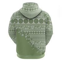 Fiji Marau na Kerisimasi Zip Hoodie Sage Green Tagimoucia Tapa Masi Tribal LT9 - Polynesian Pride