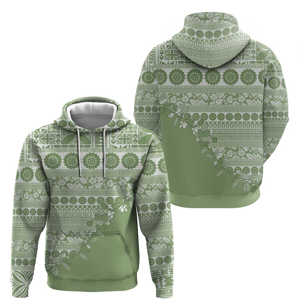 Fiji Marau na Kerisimasi Zip Hoodie Sage Green Tagimoucia Tapa Masi Tribal LT9 - Polynesian Pride