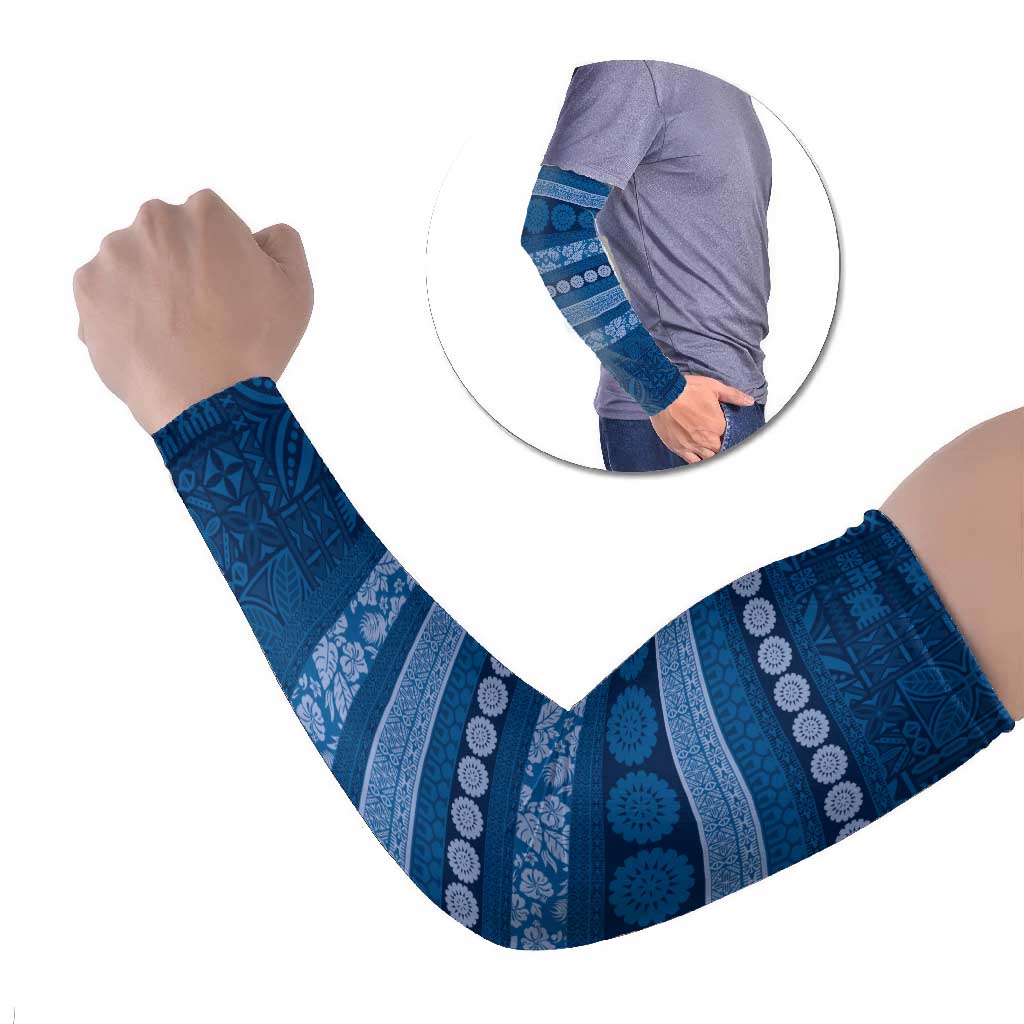 Fiji Marau na Kerisimasi Arm Sleeves Blue Tapa Masi Inspired Christmas - Polynesian Pride