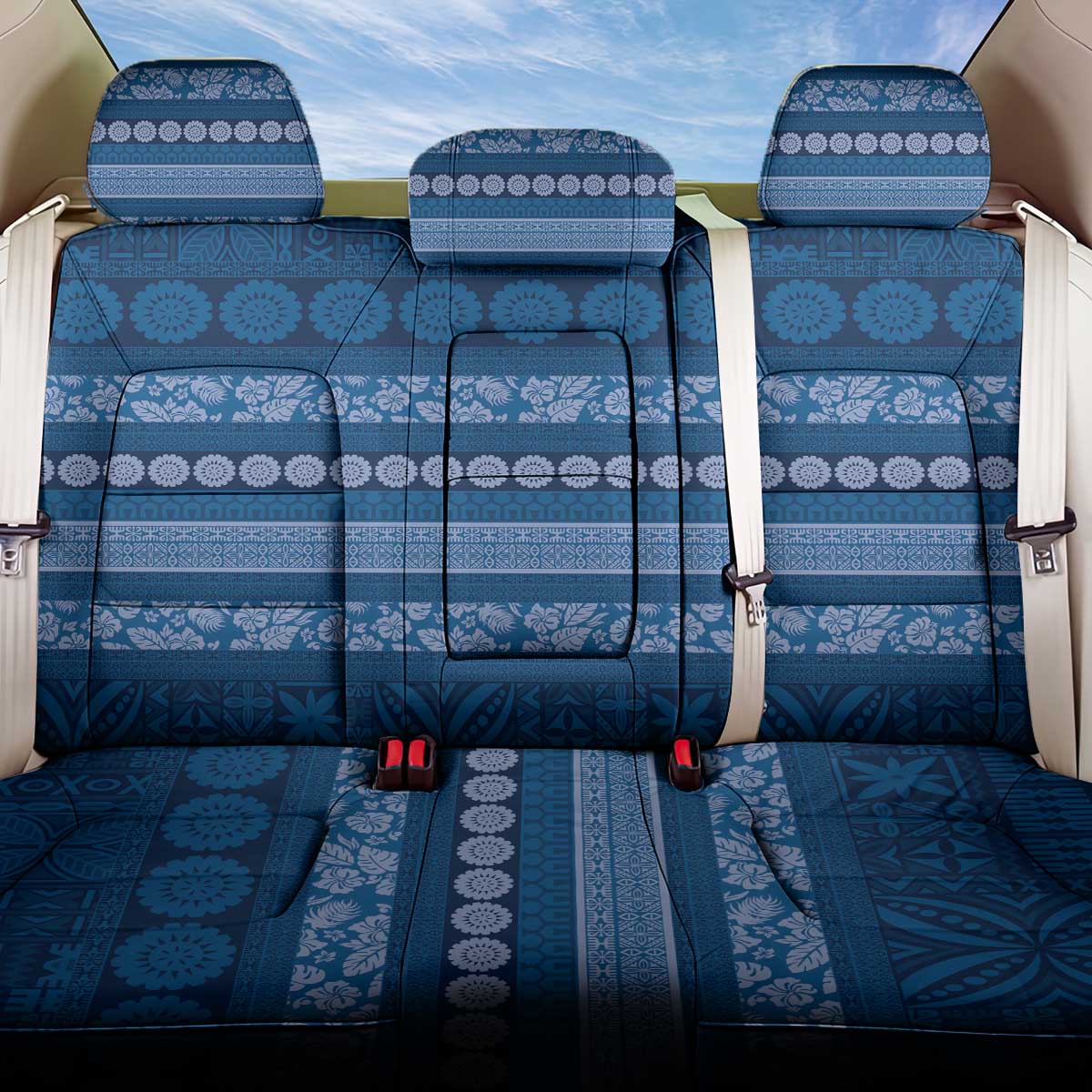 Fiji Marau na Kerisimasi Back Car Seat Cover Blue Tapa Masi Inspired Christmas - Polynesian Pride