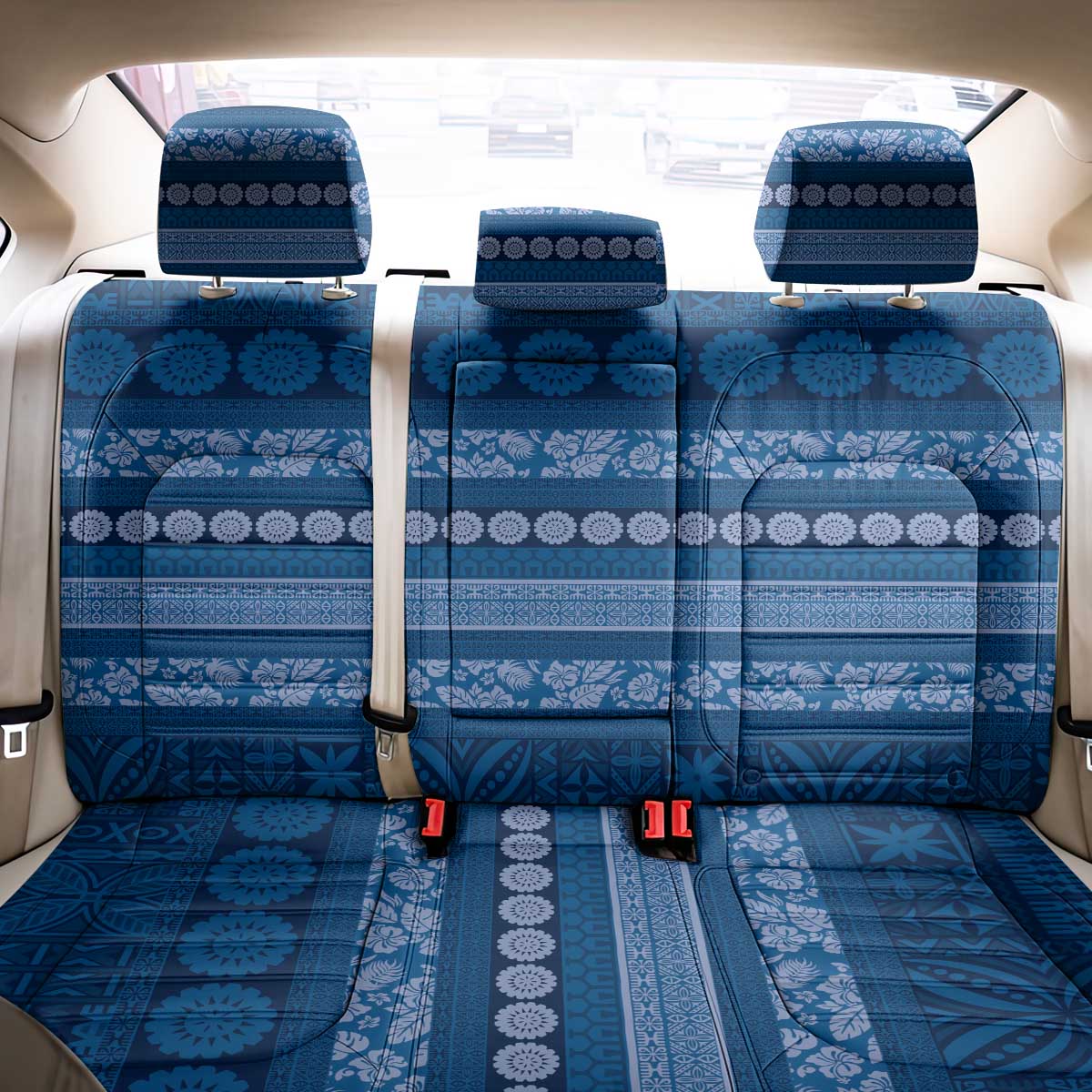Fiji Marau na Kerisimasi Back Car Seat Cover Blue Tapa Masi Inspired Christmas - Polynesian Pride