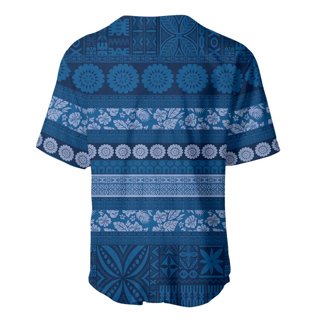 Fiji Marau na Kerisimasi Baseball Jersey Blue Tapa Masi Inspired Christmas - Polynesian Pride