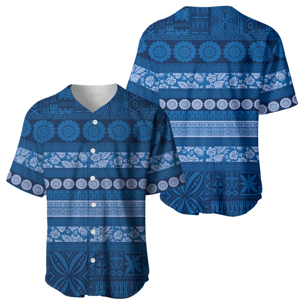 Fiji Marau na Kerisimasi Baseball Jersey Blue Tapa Masi Inspired Christmas - Polynesian Pride
