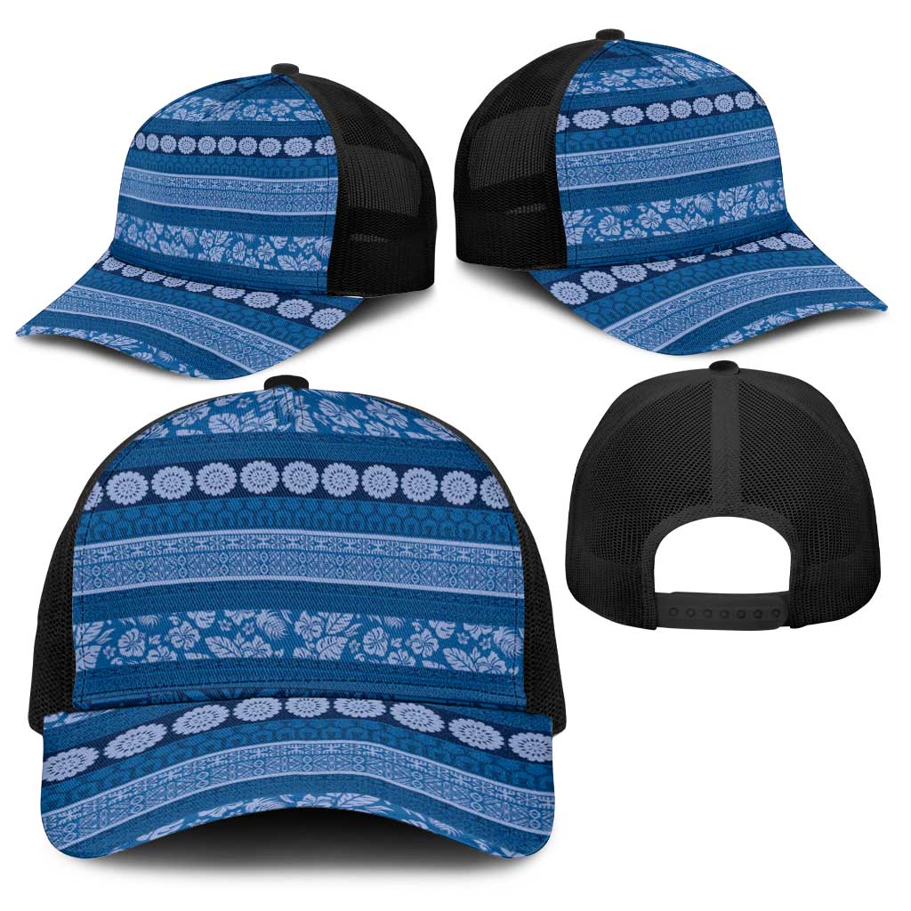 Fiji Marau na Kerisimasi Baseball Net Cap Blue Tapa Masi Inspired Christmas - Polynesian Pride