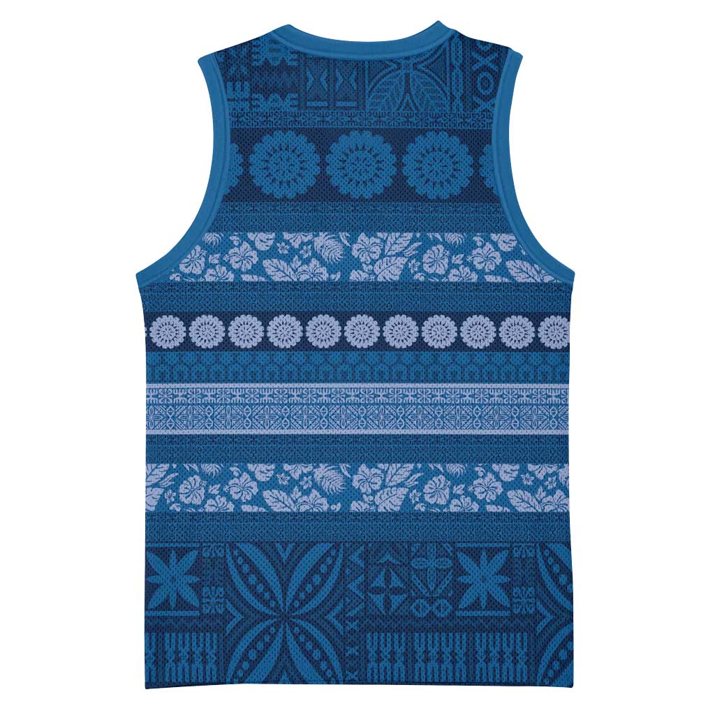 Fiji Marau na Kerisimasi Basketball Jersey Blue Tapa Masi Inspired Christmas - Polynesian Pride