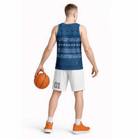 Fiji Marau na Kerisimasi Basketball Jersey Blue Tapa Masi Inspired Christmas - Polynesian Pride