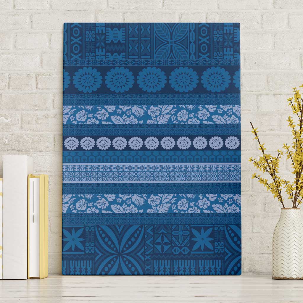 Fiji Marau na Kerisimasi Canvas Wall Art Blue Tapa Masi Inspired Christmas LT9 Without Frame Blue - Polynesian Pride